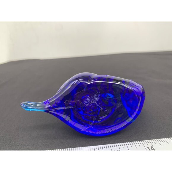 Vintage Paperweight Snail Figurine Blue Glass Sculpture - Hand Blown Seashell - Picture 3 of 5